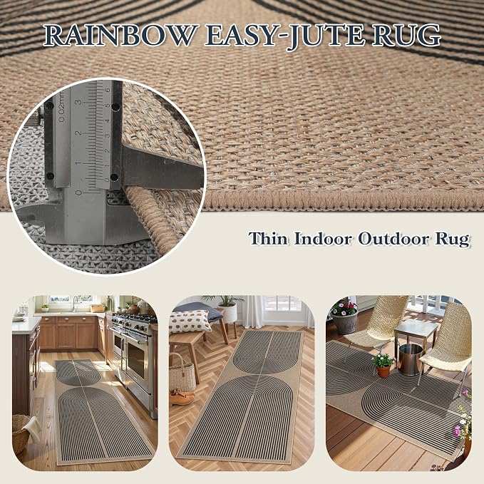 Lahome Modern Rainbow Easy Jute Outdoor Runner Rug, 2x6 Runners