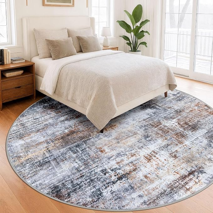 IOHOUZE Abstract Round Area Rug 8 Ft Washable Circle Rugs Large Round Rug Non