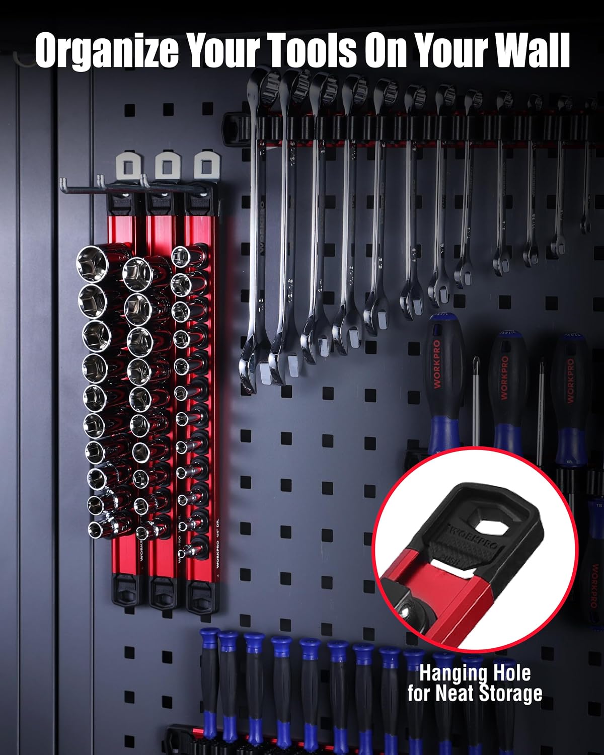WORKPRO 6-Piece Magnetic Socket & Screwdriver Organizer, Quick-Release Rail