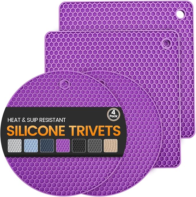 Silicone Trivet Mats 4 Heat Resistant Pot Holders Multipurpose Non-Slip Hot Pads