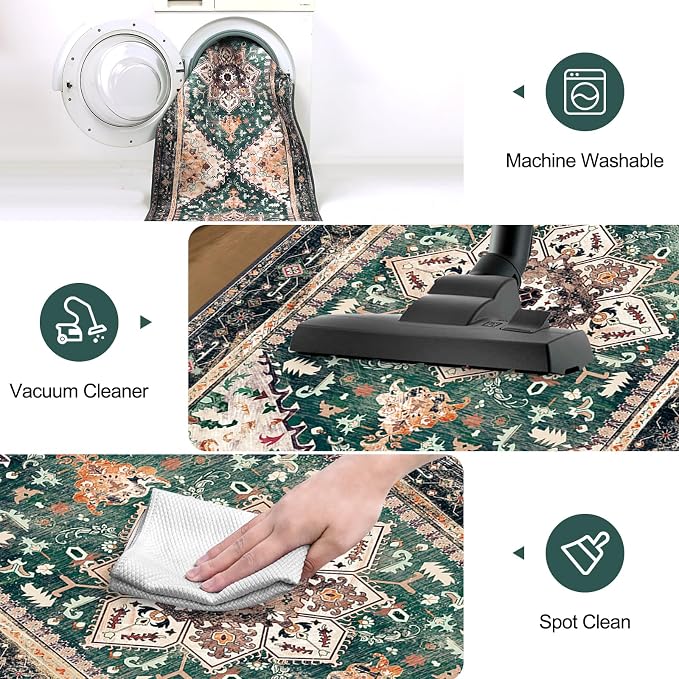 Yamaziot Washable Runner Rug, 2x8 Non-Slip Boho Vintage Hallway Rug Runner