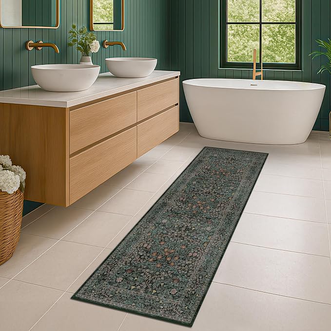 Dark Green 2x7 Long Washable Runner Rug Non Slip, Throw Rugs Runners