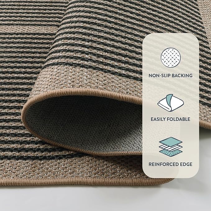Lahome Enfys Modern Rainbow Easy Jute Office Rug, Outdoor Patio Rug 4x6
