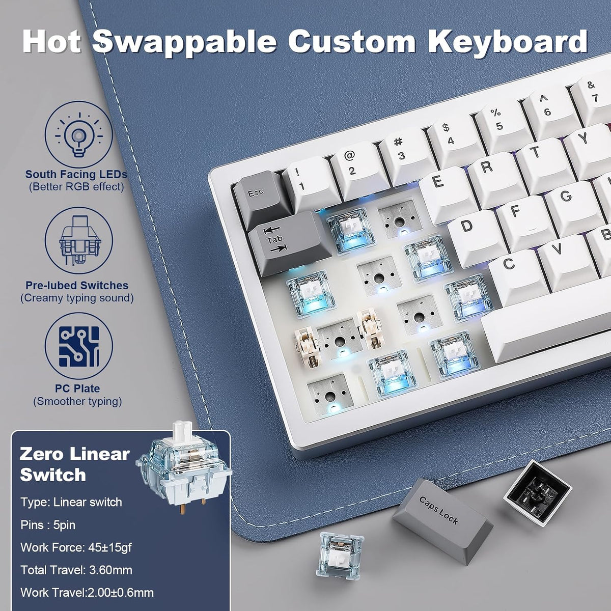 YUNZII AL68 Aluminum Wireless Mechanical Keyboard(Silver, Gateron Zero)