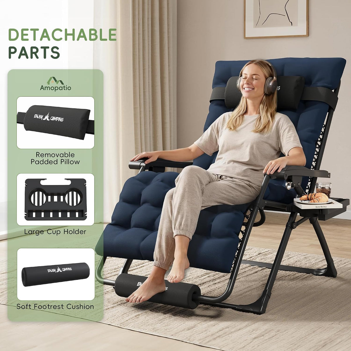 Oversized Zero Gravity Chair Folding Reclining Padded Patio Lounge Chairs