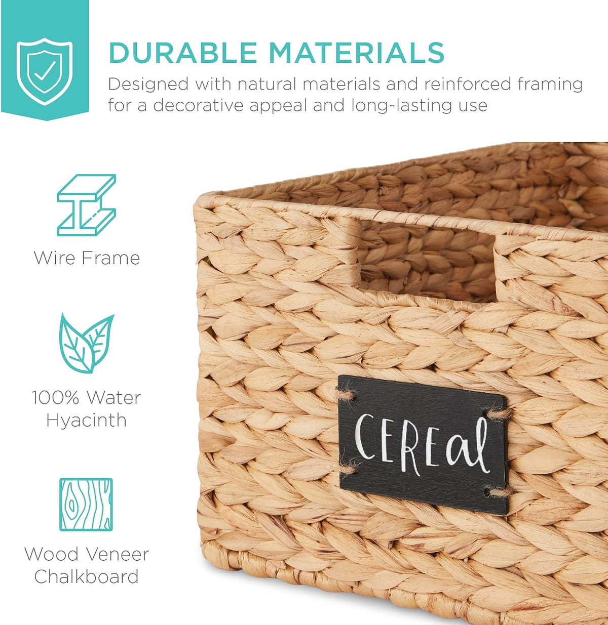 Best Choice Products Pantry Baskets Set of 2 16x12in Water Hyacinth Storage Baskets, Woven Wicker Kitchen Organizers with handles w/Chalkboard Label Chalk Marker - Natural