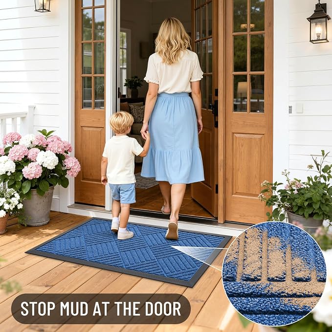 OLANLY Front Door Mat Outside Entrance 35x23, Heavy Duty Sturdy Natural Rubber