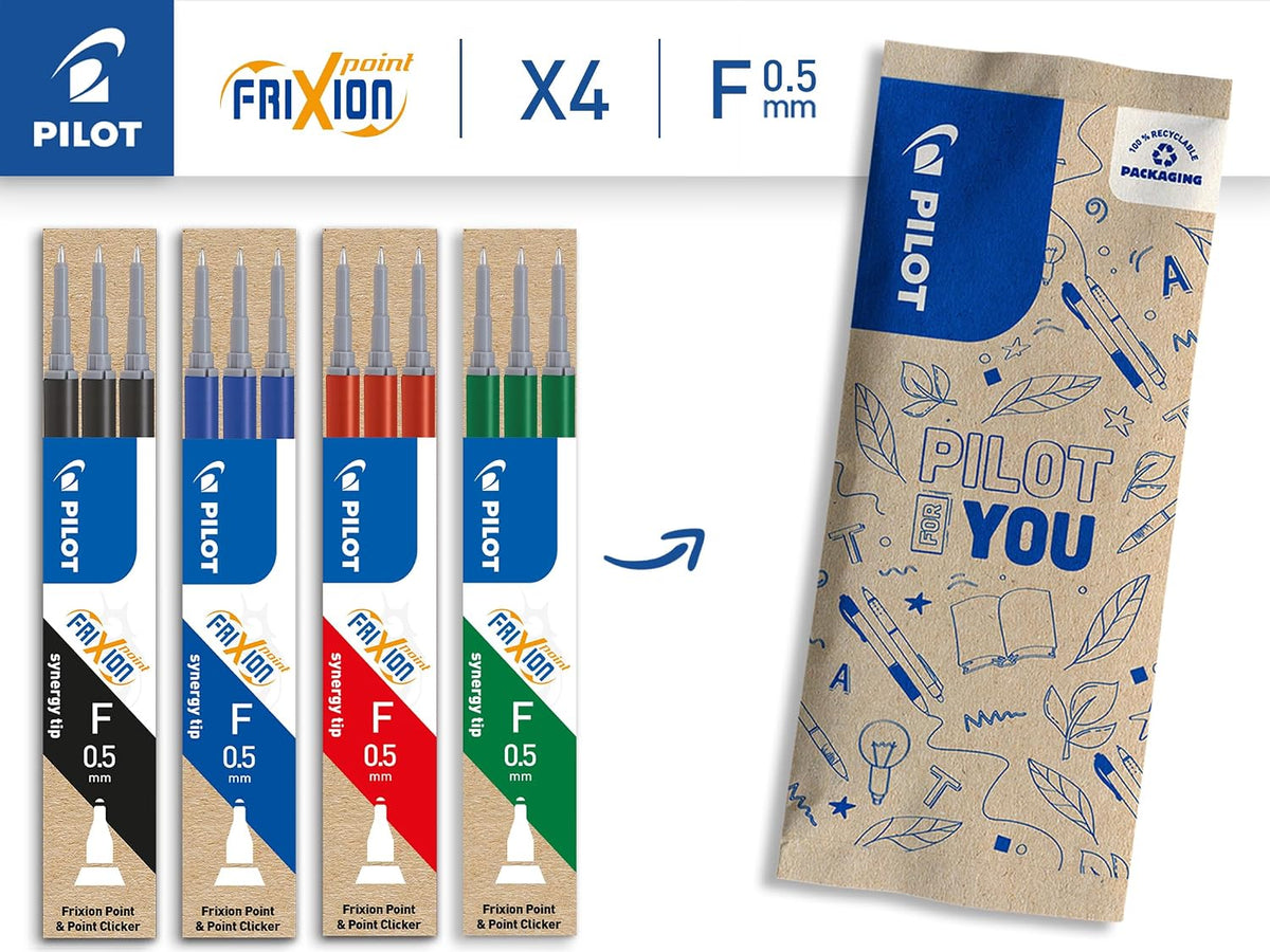 PILOT - 4 Cases of 3 FriXion Refills for Erasable Pens Compatible with FriXion Point and FriXion Point Clicker - Blue Black Red Green - Fine Tip