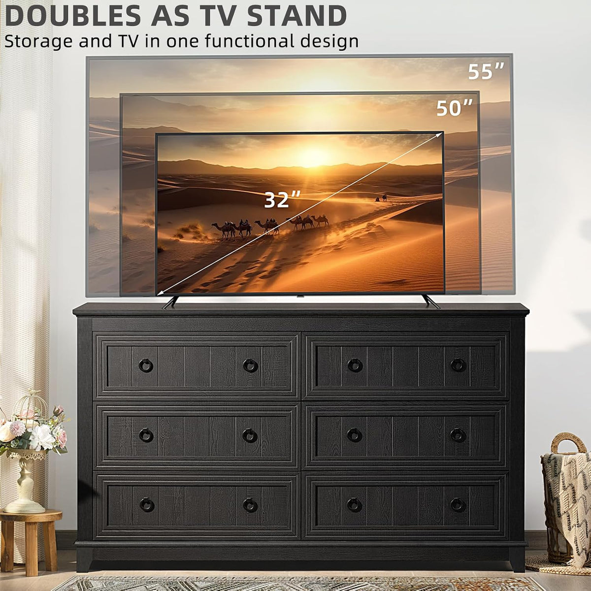 Joaxswe 54'' Dresser for Bedroom, Farmhouse 6 Drawers Dressers