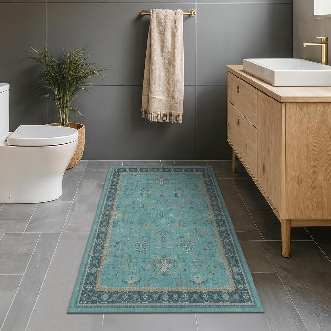 Washable Teal Rugs for Entryway Indoor