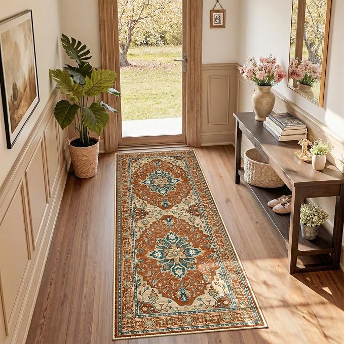 RELEANY Area Rugs Runner 2'x6' Washable Non-Slip, Floral Vintage Distress