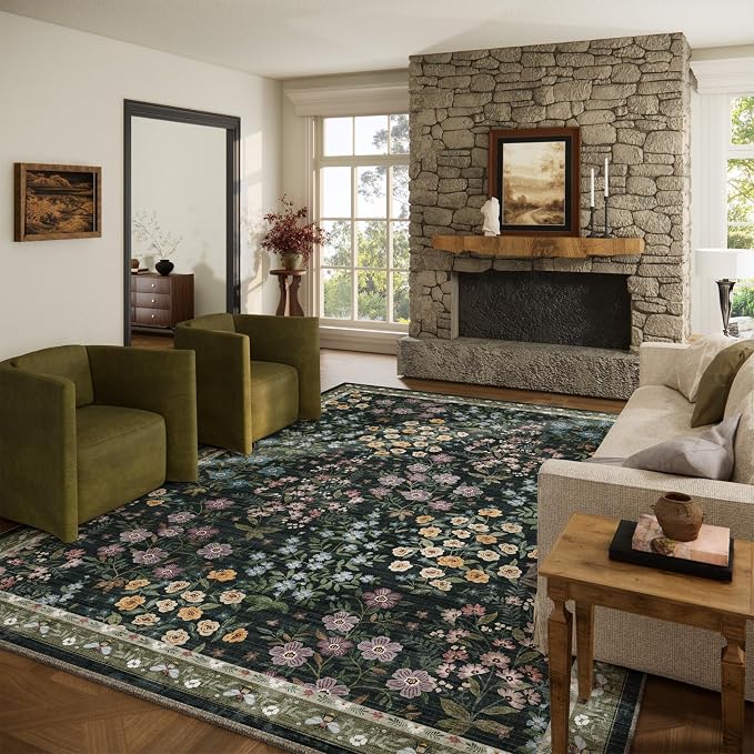 10x12 Area Rugs Living Room: Washable Rug Non Slip Stain Resistant Low Pile