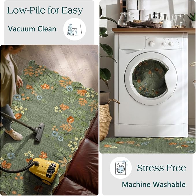 Sage Green Floral Entry Rug
