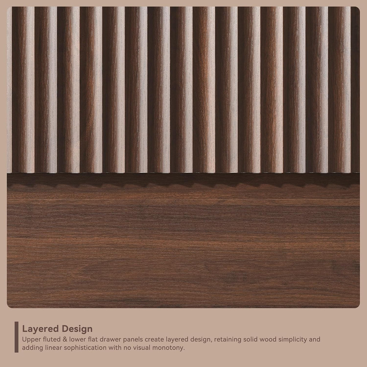 Fluted 6 Drawer Dresser for Bedroom, 50” Wide Dresser & Chest of Drawers with Curved Profile Design, Wood Mid Century Dressers for Bedroom, Living Room, Walnut
