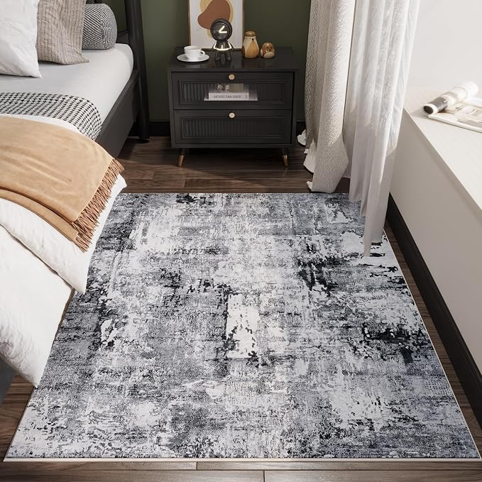 Rugcomf 4x6 Rug Washable Boho Soft Area Rug Abstract Pattern Non-Slip Faux Wool
