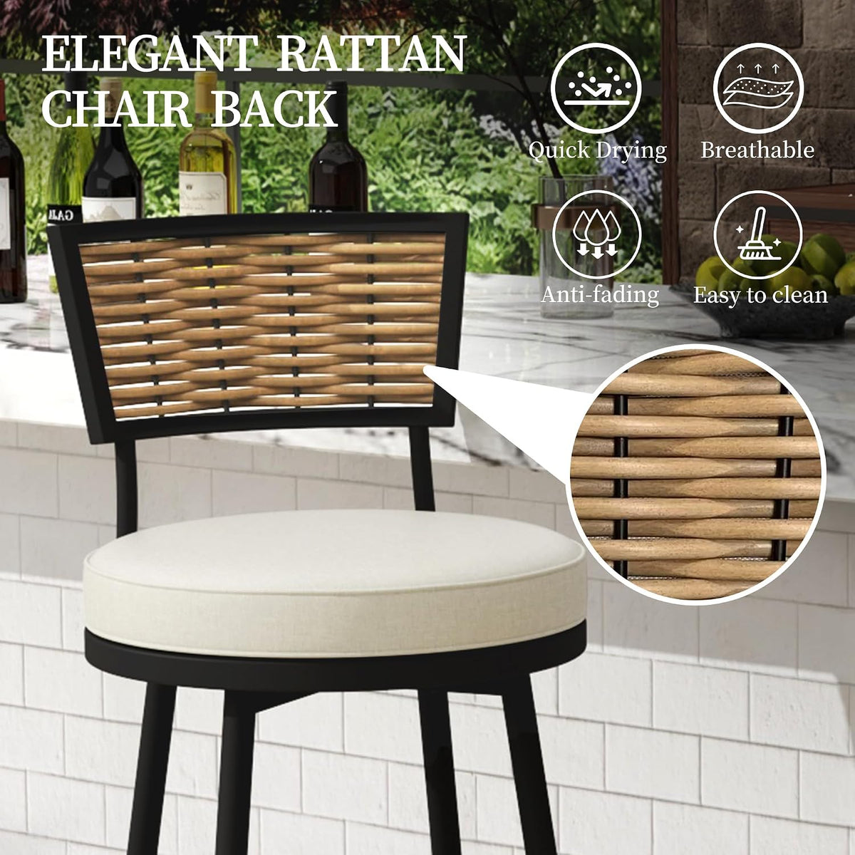 PIZZELLO Patio Swivel Bar Stools Set of 2, Outdoor Bar Height Chairs