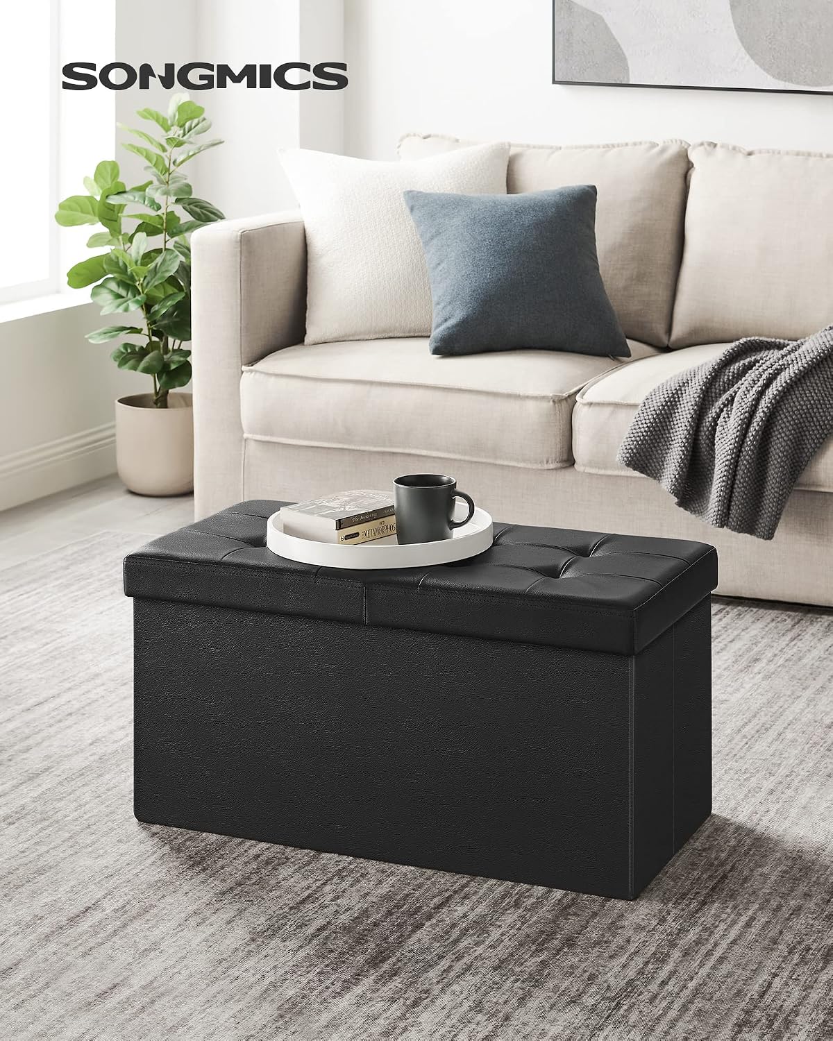 SONGMICS 30 Inches Folding Storage Ottoman Bench with Flipping Lid
