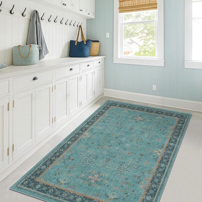 Washable Teal Rugs for Entryway Indoor