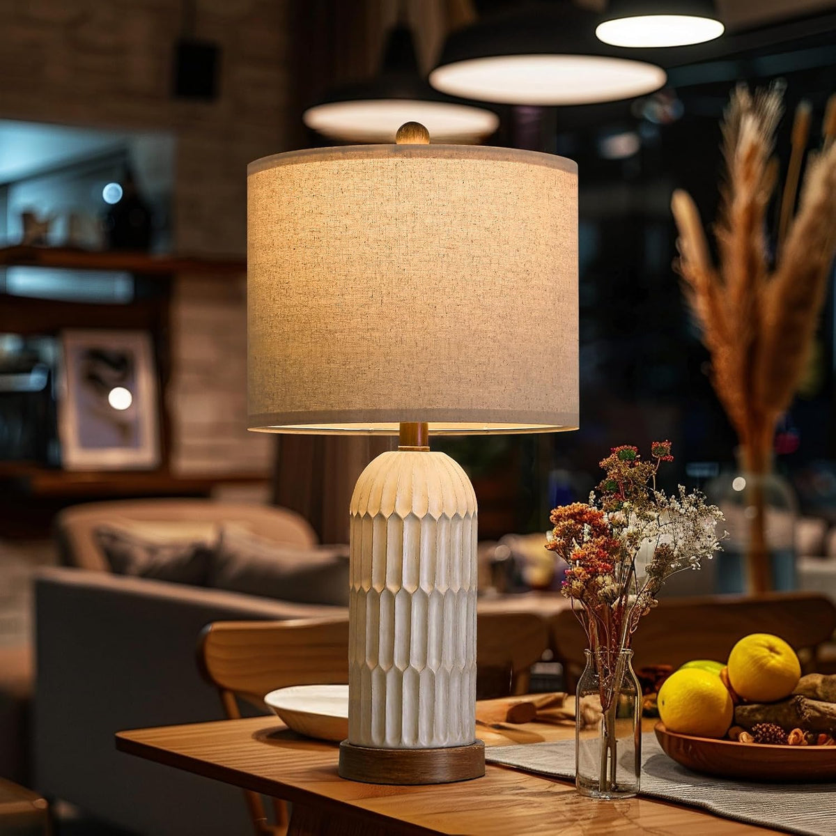 OYEARS 22" Bedside Table Lamps Set of 2, Farmhouse Lamp with USB A+C,Brown