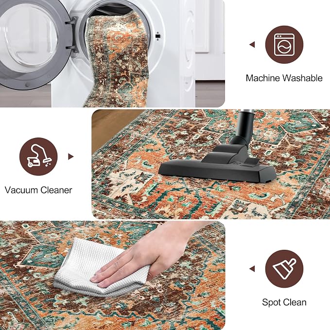 Yamaziot Washable Area Rug, 2x3 Small Entryway Rug Non-Slip Boho Vintage Rug