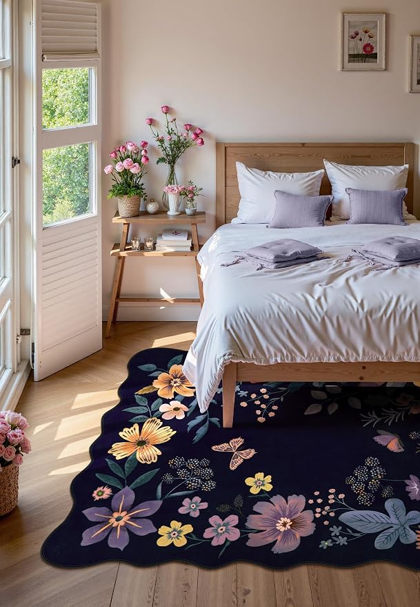 Lahome Floral Washable Rugs for Living Room, 5x7 Area Rugs Ultra-Thin Soft Rug