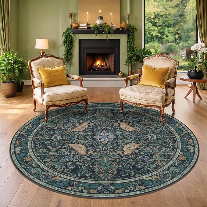Washable 5ft Area Round Rug for Reading Corner