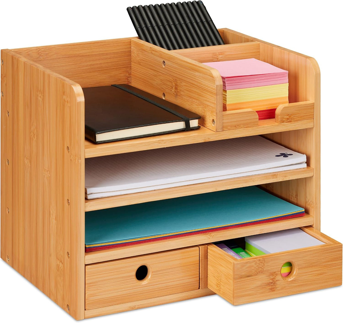 Relaxdays Desk Organiser, Natural Wood, 26.5 x 33 x 24 cm