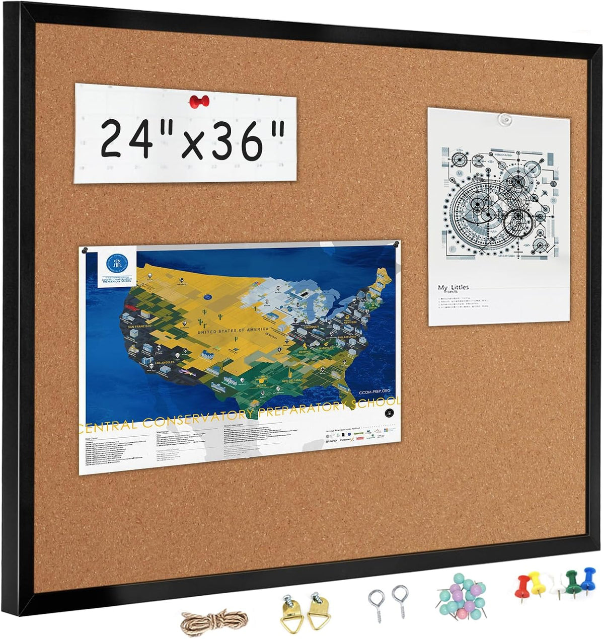 TooCust 24x36 Large Cork Board for Walls with Black Solid Wood Frame, Premium Double Sided Bulletin Board for Office & Home, Decorative Hanging Pin Notice Board, 1 Pack