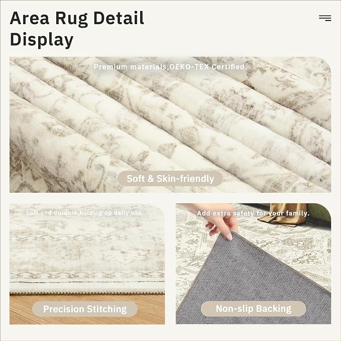 Soalmost Area Rug 10x12 Vintage Washable Living Room Large Carpet Non Slip