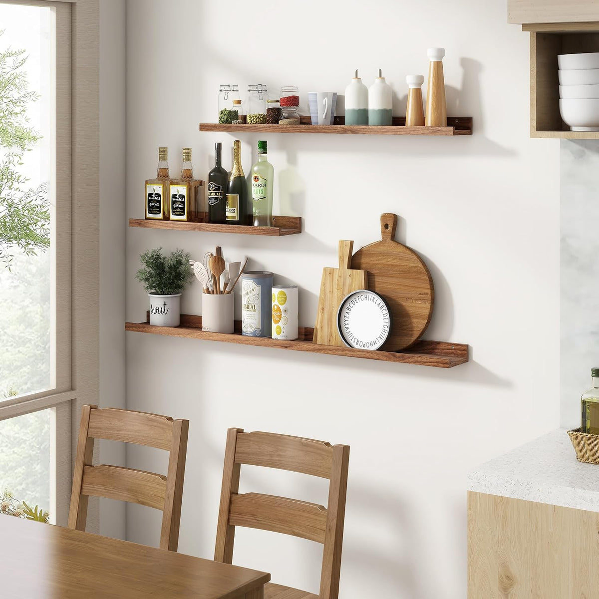 Picture Ledge Shelf, Floating Shelves for Wall, 48" W Set of 2, Walnut