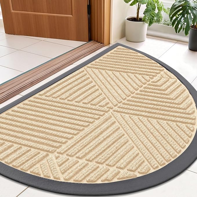 Smiry Half Circle Front Door Mat Outside Entrance, Heavy Duty Sturdy Natural