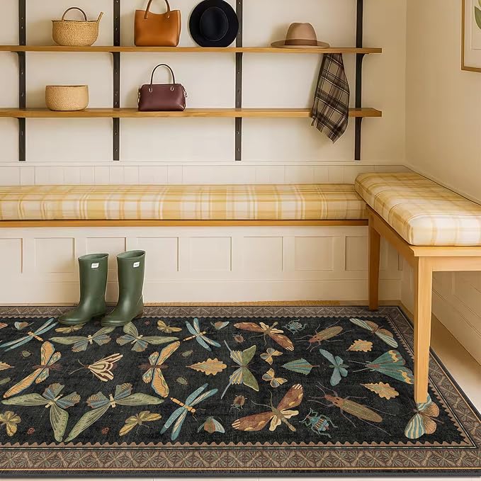 Black Insect 2'6"x8' Washable Non Slip Runner Rugs