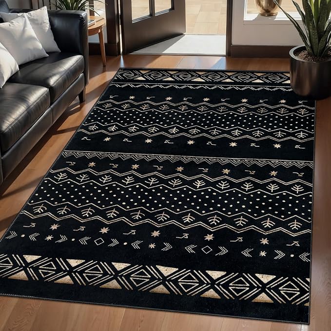 SERISSA 3x5 Area Rugs for Living Room, Washable Non-Slip Black Gold Grad Small