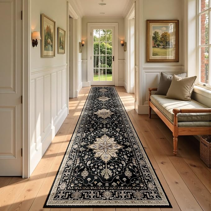 RELEANY Area Rugs Runner 2'6"x12' Washable Non-Slip, Floral Vintage Distress