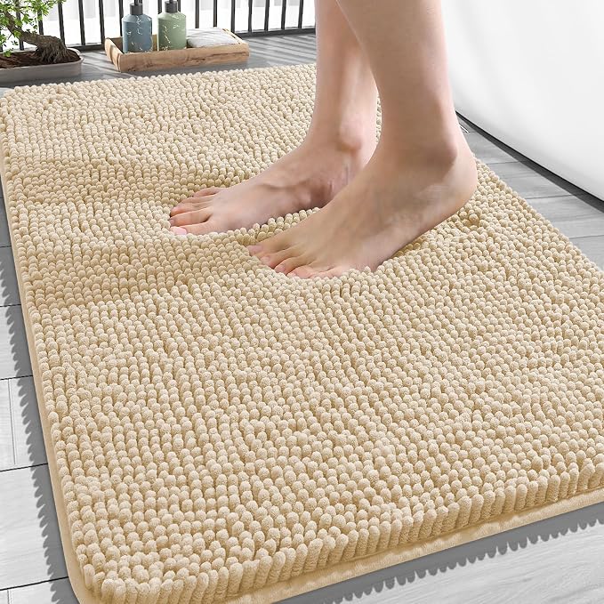 OLANLY Bathroom Rugs 34x21, Extra Soft Absorbent Chenille Bath Rugs, Rubber