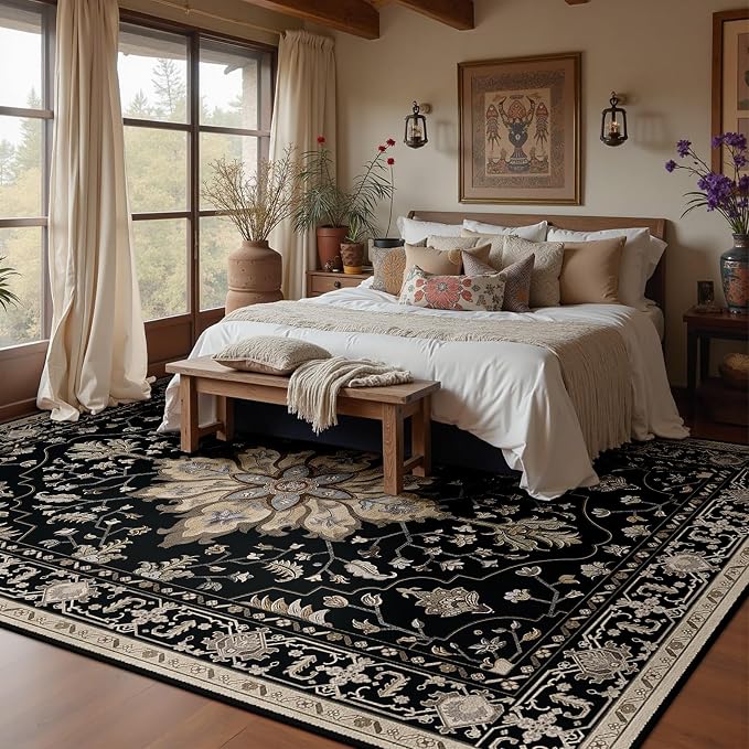 RELEANY Area Rugs 7'x9' Washable Non-Slip, Floral Vintage Distress Medallion
