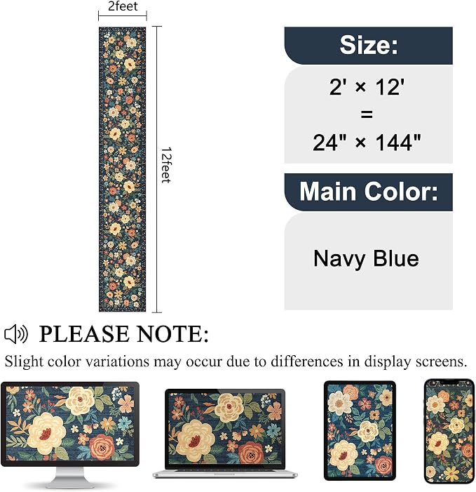 DUKINO 2x12 Washable Runner Rug, Ultra Soft Floral Runner Rug