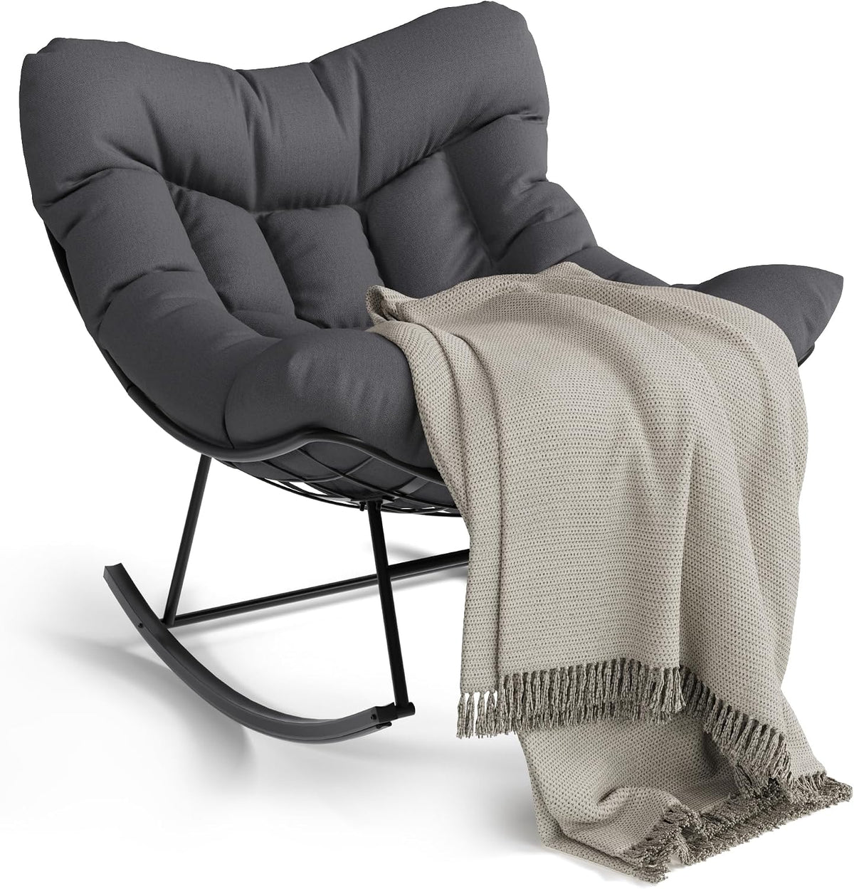 GarveeLife Outdoor Papasan Rocking Chair for Balcony Backyard Porch Bedroom