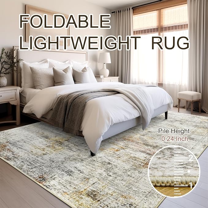 Soalmost 9x12 Area Rugs for Living Room, Non Slip Machine Washable Vintage Rugs