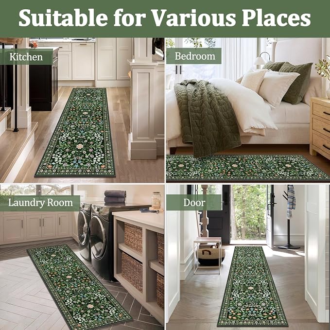 Yamaziot Washable Runner Rug 2x8 – Boho Non Slip Floral Hallway Runner Rug