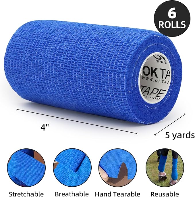 OK TAPE Self Adherent Cohesive Bandages Wrap - 6Packs, 4" x 5 Yards, Non-Woven Self Adhesive Bandage Wrap for Thumb, Finger, Wrist, Ankle, Vet Wrap Bandages Tape (Mixed Colors)