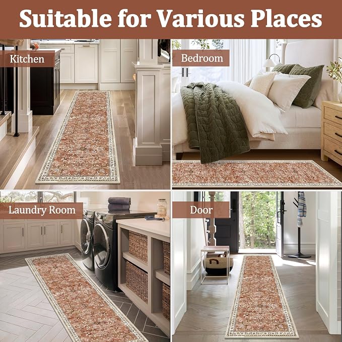 Yamaziot Washable Runner Rug 2x8 – Non Slip Boho Floral Hallway Runner Rug
