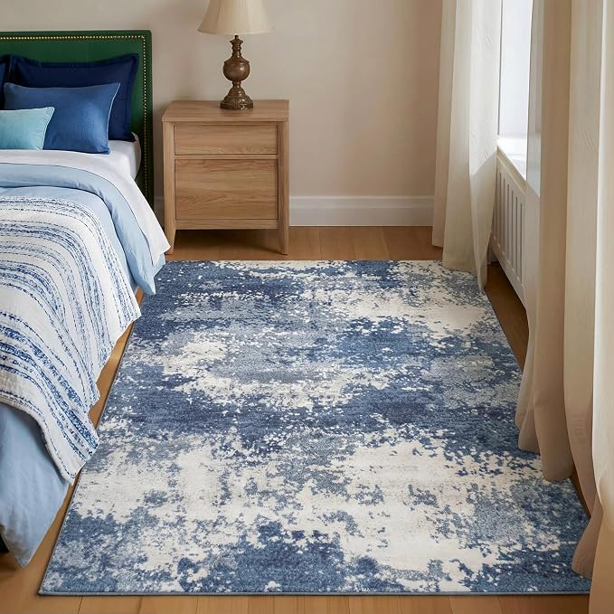 Entryway Rug 3x5 Blue Door Mat Indoor Entrance 36x60, Washable Small Throw Rugs