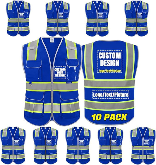 BeautyWill Custom Logo 10 Pockets Safety Vest Class2 ANSI Certified High Visibility Reflective Vest