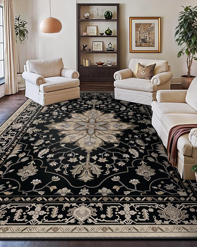 RELEANY Area Rugs Large 10'x14' Washable Non-Slip, Floral Vintage Distress