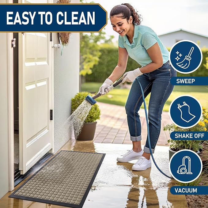 Smiry Front Door Mat Outside Entrance, Heavy Duty Natural Rubber Doormat