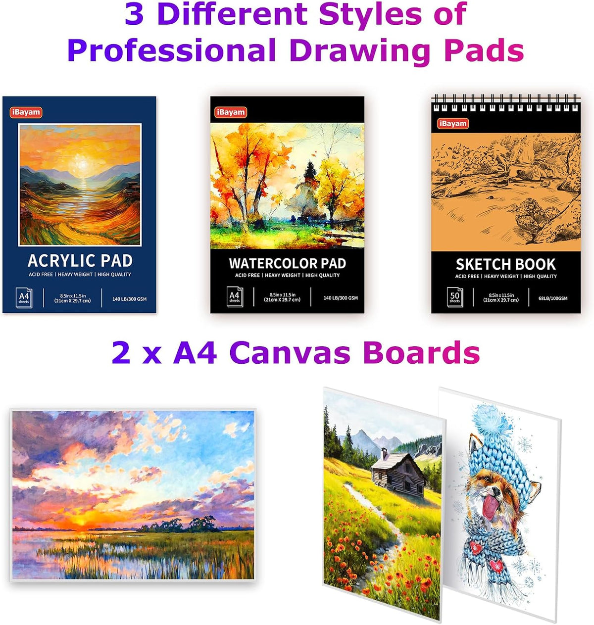 iBayam 195PCS Art Supplies Kit, Sketch Book, Acrylic Pad, Watercolor Pad