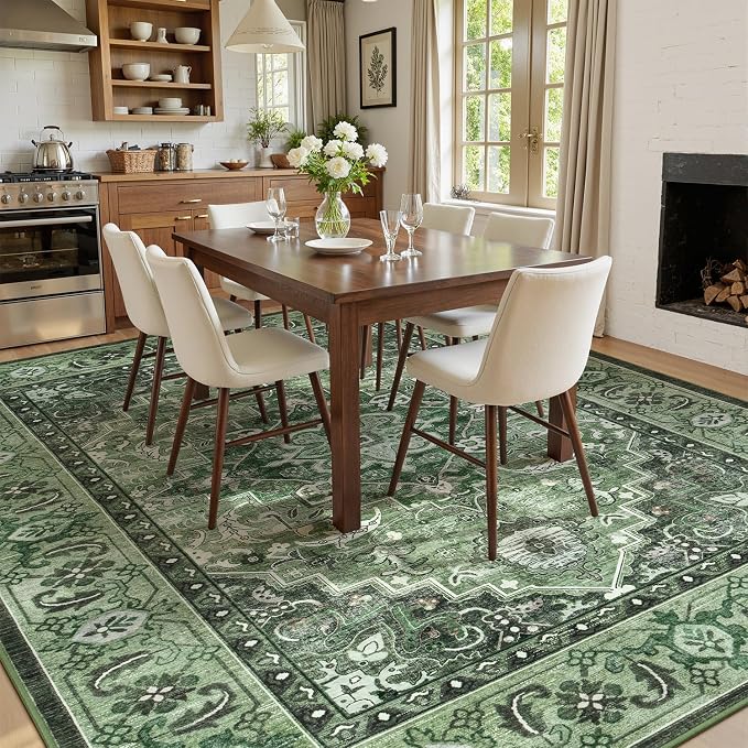 Lofus 8x10 Washable Rugs Non-Slip, Vintage Floral Area Rug
