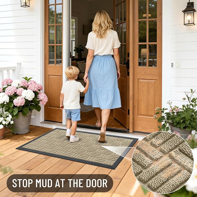 OLANLY Front Door Mat Outside Entrance 71x47, Heavy Duty Sturdy Natural Rubber