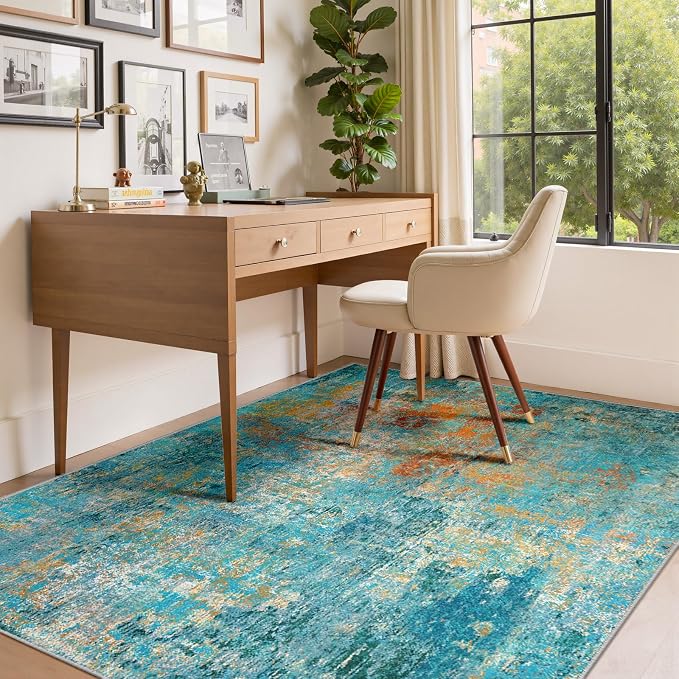 RELEANY Washable Area Rugs 9'x12' Non-Slip Modern Abstract Soft